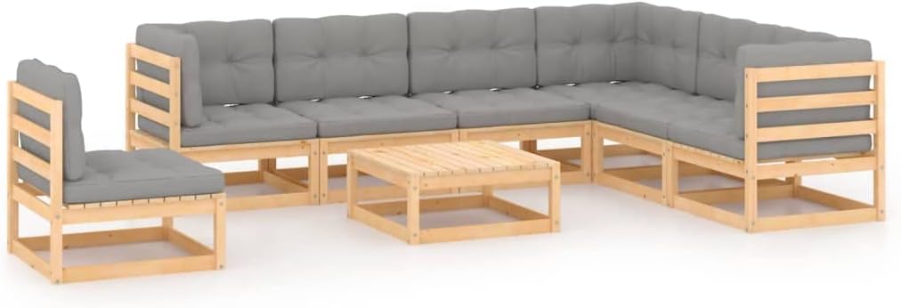 8 Piece Patio Lounge Set with Cushions Solid Wood Pine,Pinewood Patio Lounge Set: Rustic Charm for Outdoor Relaxation and Entertainment Patio Furniture Sets, Outdoor Furniture Sets