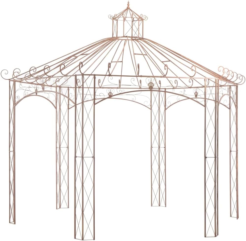 Antique Brown 13.1ft Wrought Iron Outdoor Gazebo with Arch Design, Heavy Duty Canopy Tent for Backyard Porch Patio Garden Shade Shelter