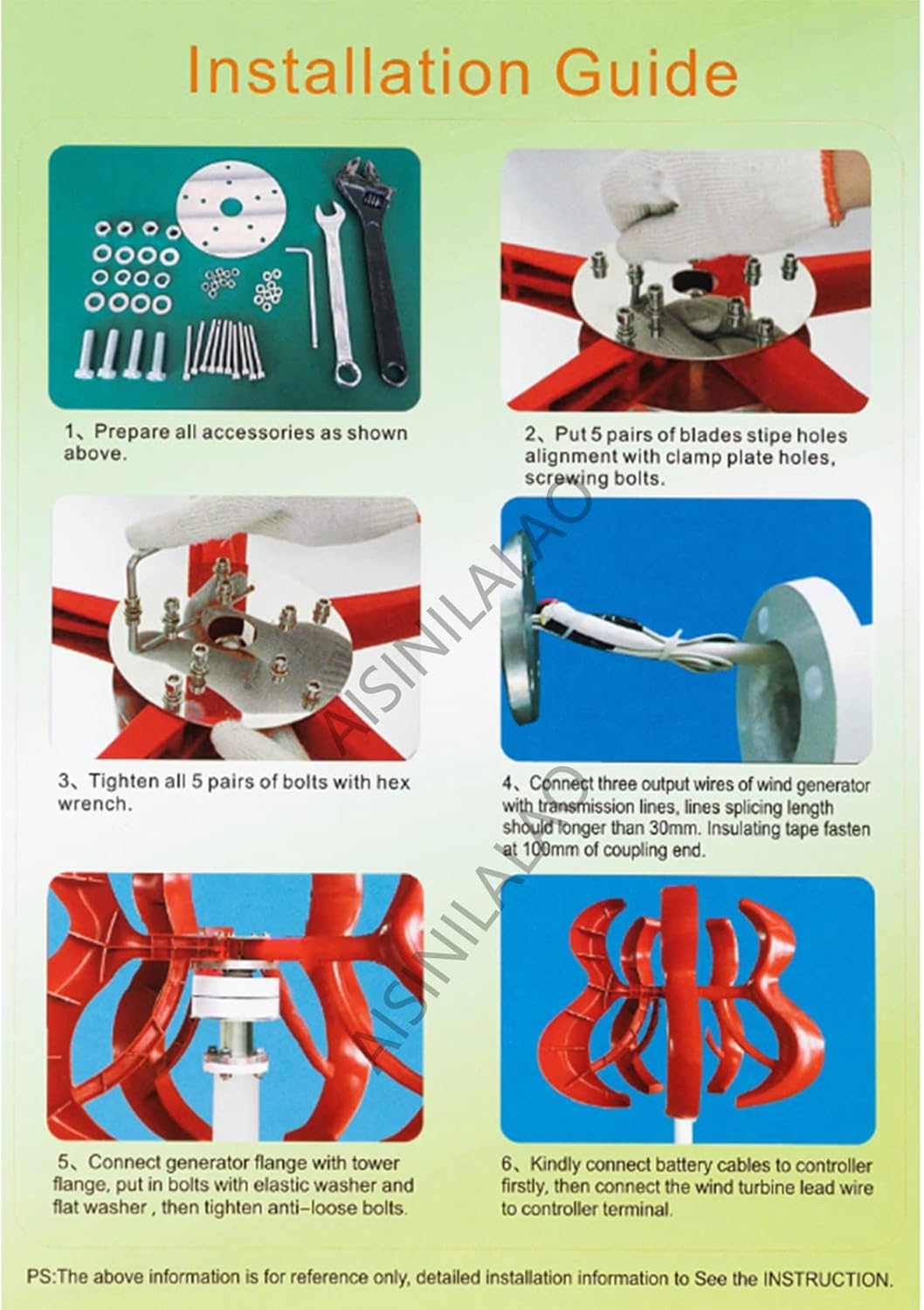 3000W No Noise Wind Power Turbines Generator Kit, 12V 24V 48V 5 Blades Windmill Lantern Vertical Axis Wind Turbine Generator for Home Hybrids Streetlight