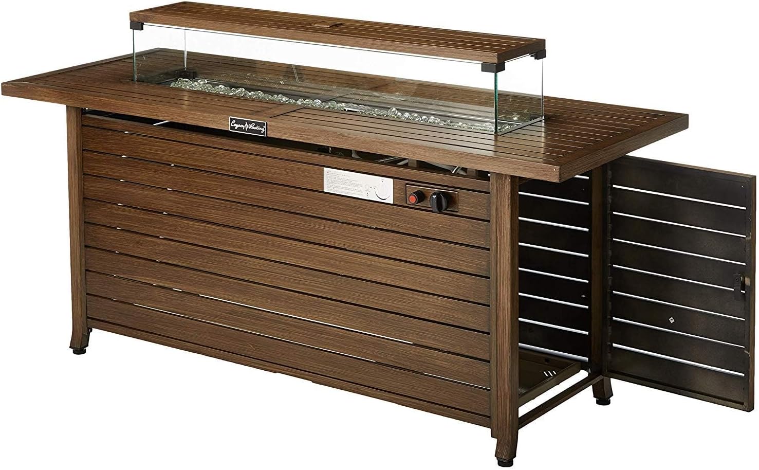 57 in Propane Fire Pit Table, 50000BTU, Retangular Outdoor Gas Fire Pit Table, Firepit Table with Lid Wind Guard, ETL Certification, for Garden Backyard Deck Patio Camping Party