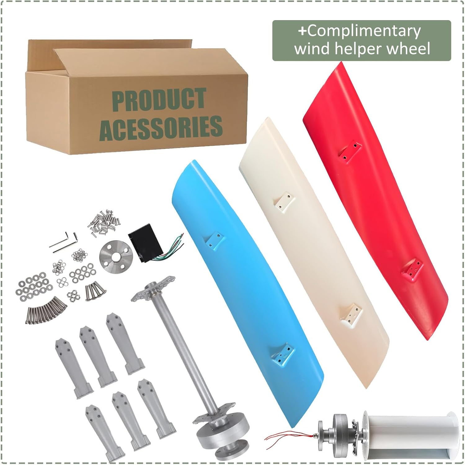 12000W Maglev Wind Turbine Generator Kit - 12V/24V/48V Vertical 3-Phase AC, Magnetic Levitation with MPPT Controller & 3 Blades for Boats, Gazebos, Cabins, Mobile Homes - Colorful Design