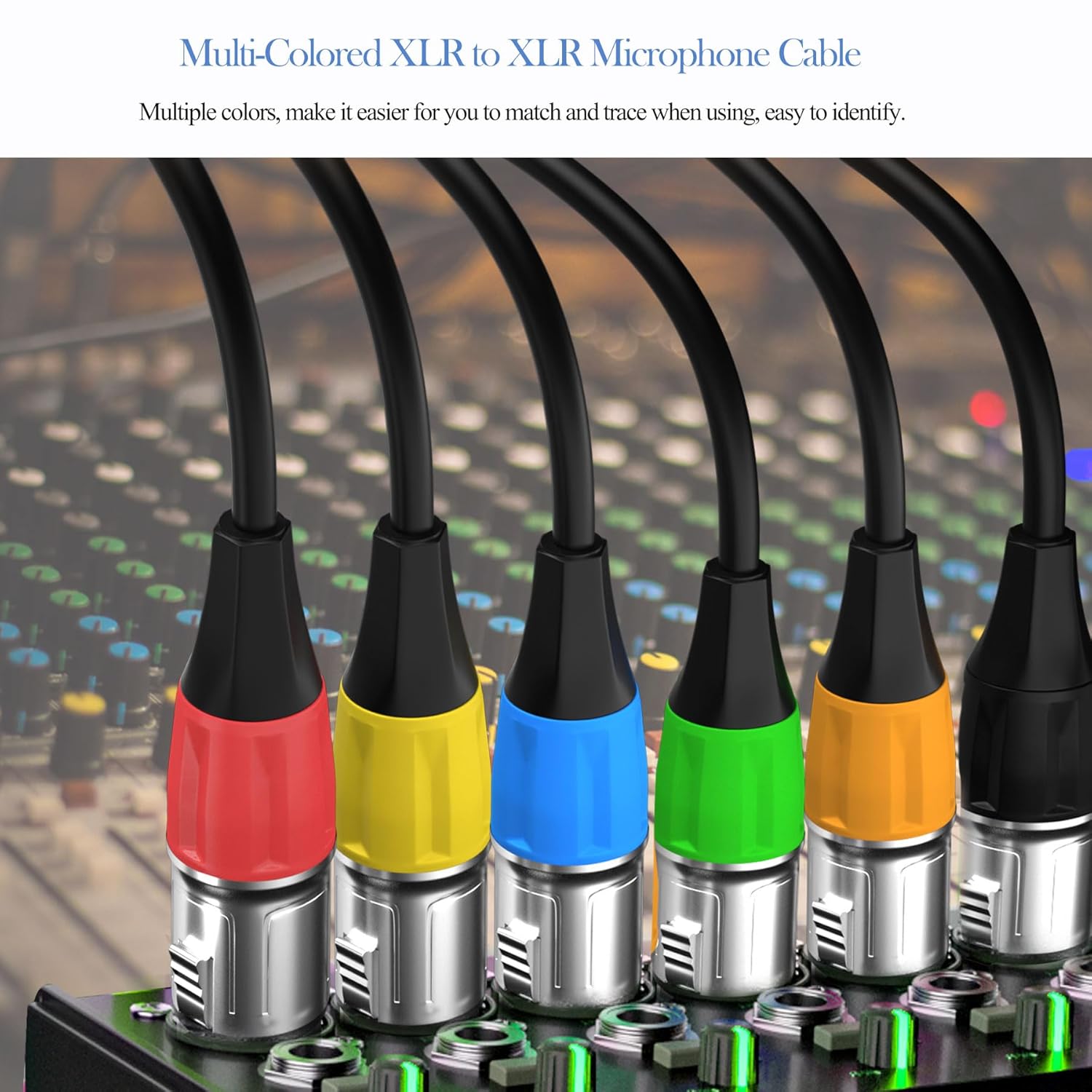 Tisino XLR Cables, 6-Pack Multi-Colored XLR Male to Female Micphone Cable with 3-Pin XLR Connector Balanced DMX Cable for Recording Studio, Podcast, Mic Mixer, Amplifier - 15m