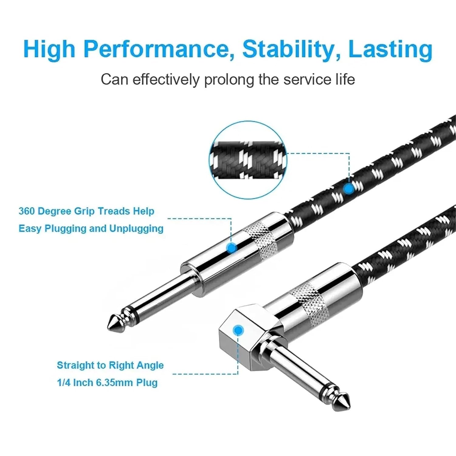 2Packs 6.5mm Guitar Cable Electric Instrument Patch Cable Bass AMP Cord 6.5mm 1/4 Straight Mono Cable for Mandolin Pro Audio(Straight-2PK,0.5m)