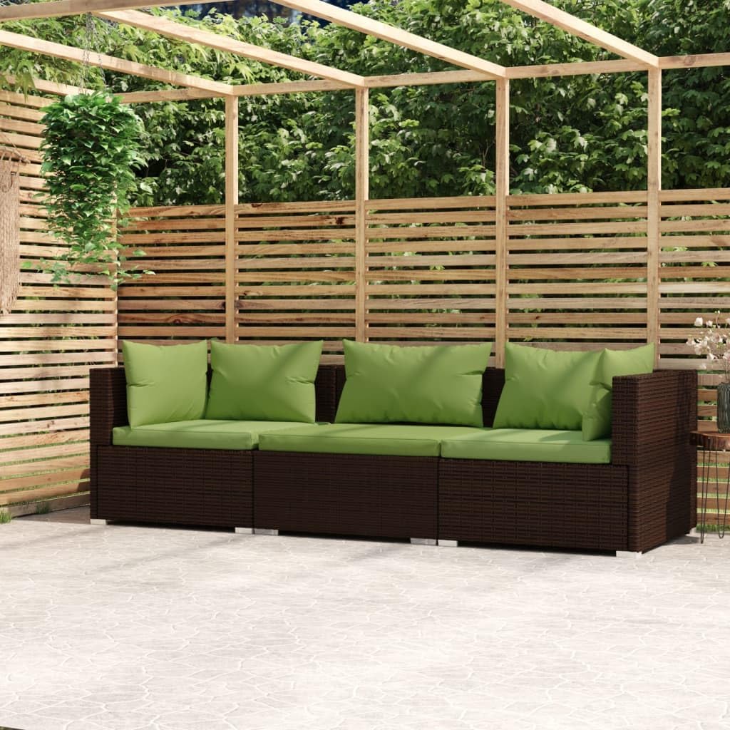 Patio Set Wicker Patio Furniture 3 Piece with Cushions Brown Poly Rattan