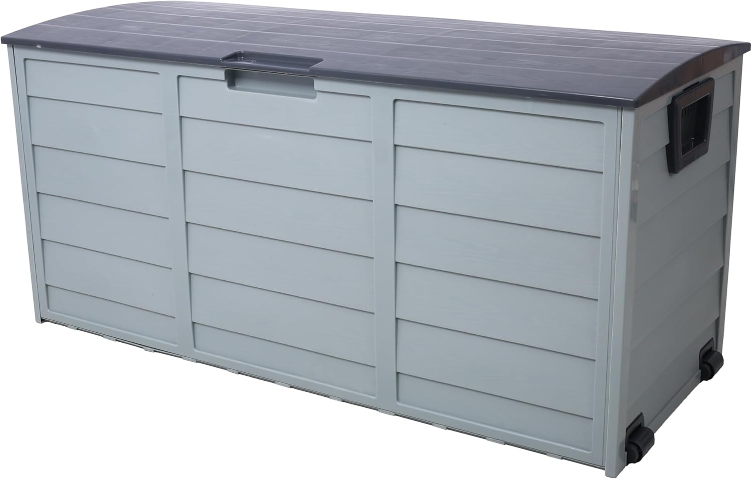 75 Gallon Resin Deck Box with Wheels Lockable Patio Outdoor Storage Box Weather-Resistant Outside Storage for Garden Backyard Poolside & Porch Heavy-Duty Water-Resistant Deck Storage Container