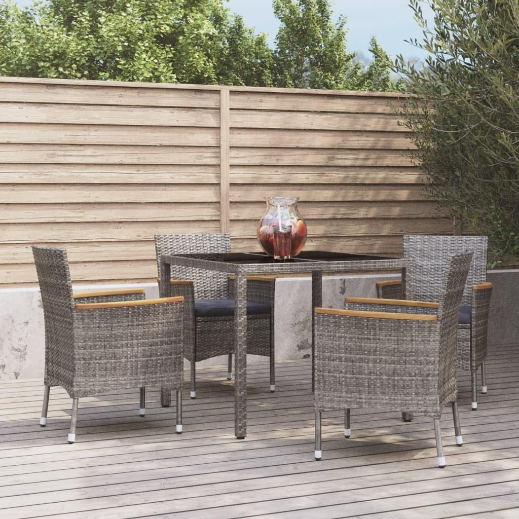 5 Piece Patio Dining Set with Cushions Gray Poly Rattan,Elegant Patio Dining Set for Comfortable Outdoor Dining Furniture Sets for Patio, Lawn & Garden