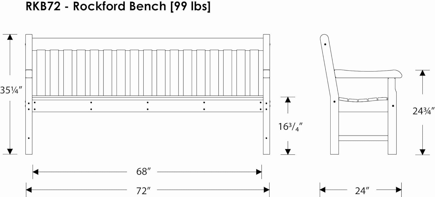 POLYWOOD Rockford 72-Inch Teak Outdoor Bench - Heavy Duty 3 Person Garden Seating with Wood Slats, Ideal for Fire Pit, Porch, or Dock