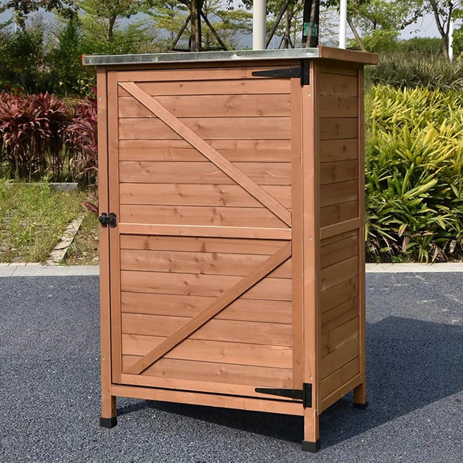 Outdoor Garden Patio Wooden Tool Storage Cabinet, Weatherproof Potting Bench Table,Yard Lawn Tool Shed,Backyard Furniture Wood Workstation, for Deck/Greenhouse/Balcony,Brown