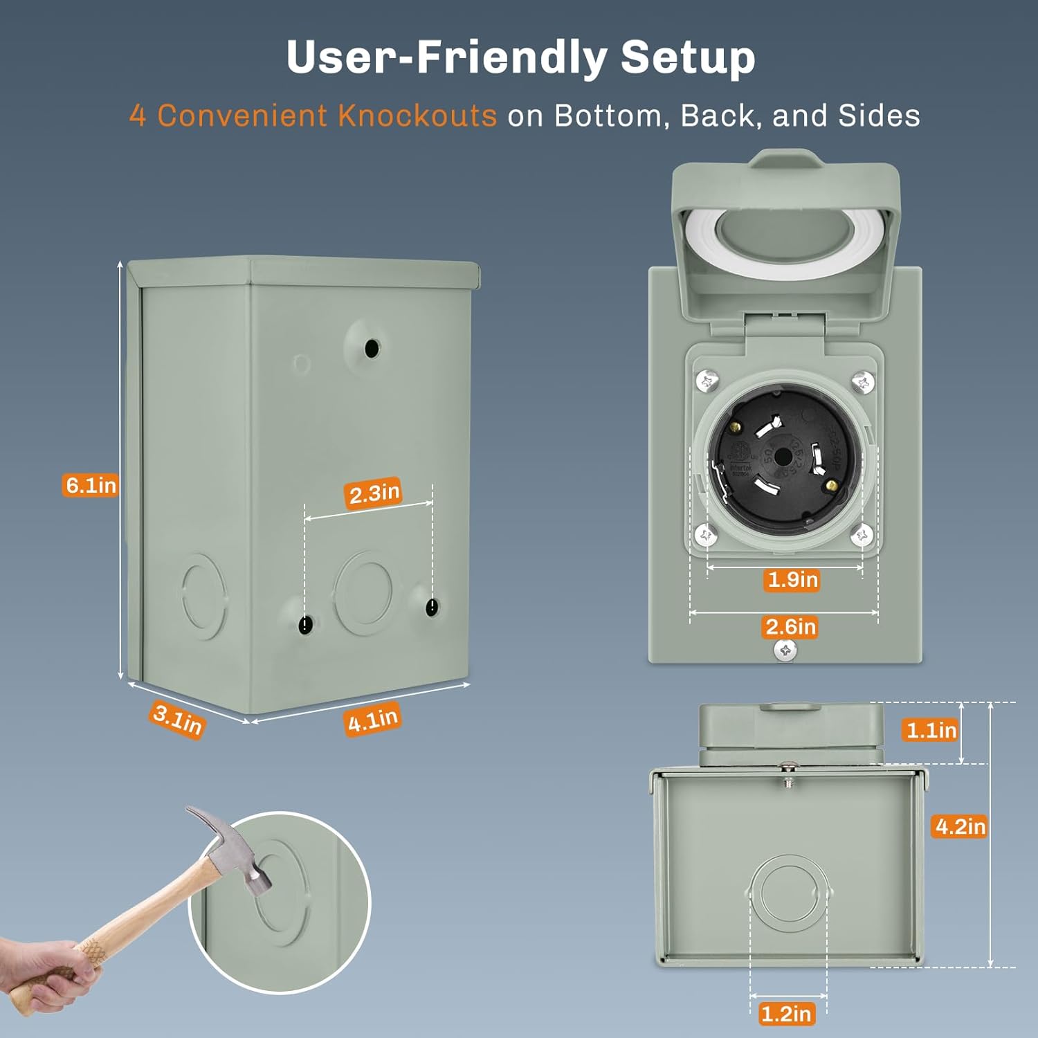 WELLUCK 25FT Power Cord Inlet Box Kit Temporary Connector Cable 50Amp Generator Plug, NEMA 14-50P to SS2-50R Extension Cord 25 Feet with NEMA SS2-50P Generator Inlet, ETL Listed, Weatherproof