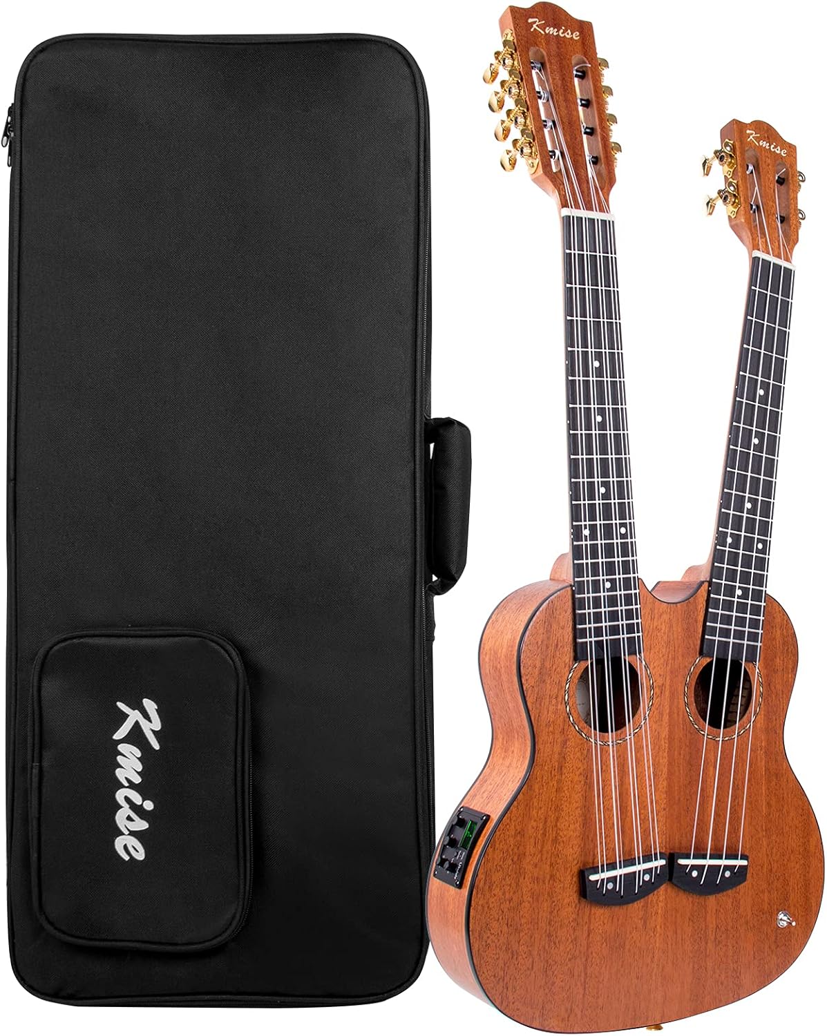 Double Neck/Headstock Ukulele,Kmise Electric Tenor Ukulele,Custom Made Ukelele for Professionals,4&8 String Mahogany Instrument with Gig Bag