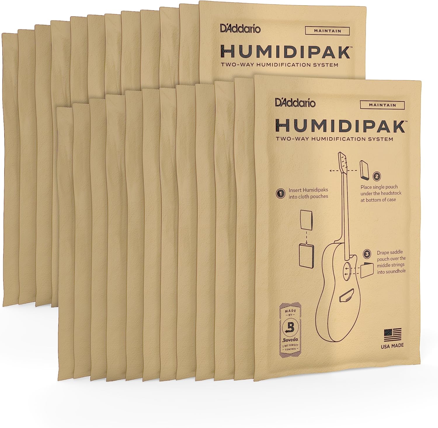 D'Addario Accessories Guitar Humidifier Packs-Guitar Humidifiers Acoustic - Two-Way Humidification System Conditioning Packets-24 Maintain Replacement Packets