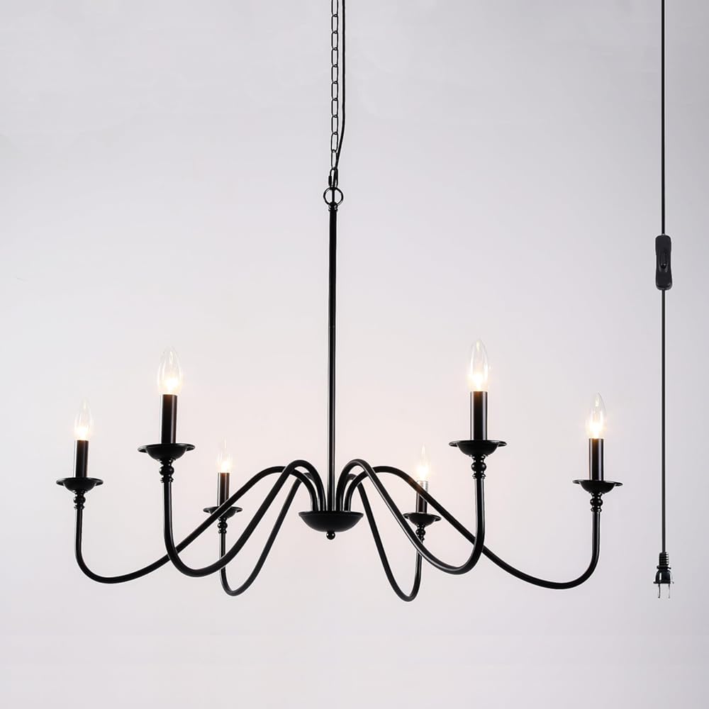 HOXIYA PRE-Wired Plug in Chandelier, 34.6