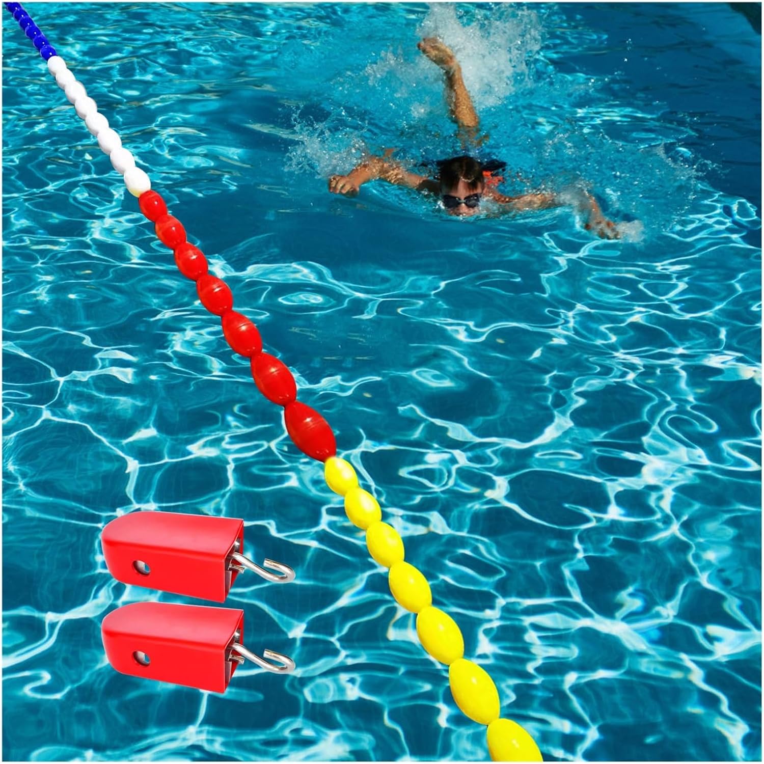 Swimming Pool Safety Rope and Float Kit, 3 10 20 23 33 Ft Long Landscape Pool Dividing Lanes Safety Rope with Floating Buoys, Professional Pool Boundary Rope