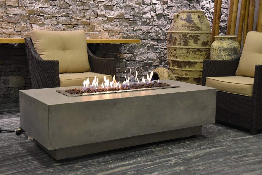 Elementi Granville Fire Table Propane Fire Pit Concrete Outdoor Fireplaces Patio Backyard Heater, 45,000 BTUs LPG Firepit, Light Grey