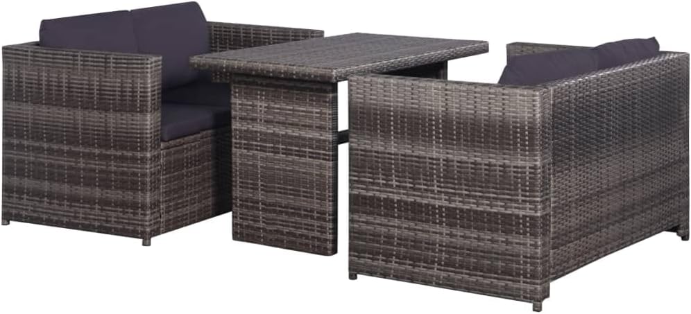 Furniture Sets 3 Piece Bistro Set Poly with Cushions Rattan Gray,AllWeather Rattan Sofa Set with Table for Garden, Patio, or Terrace Garden Conversation Sets