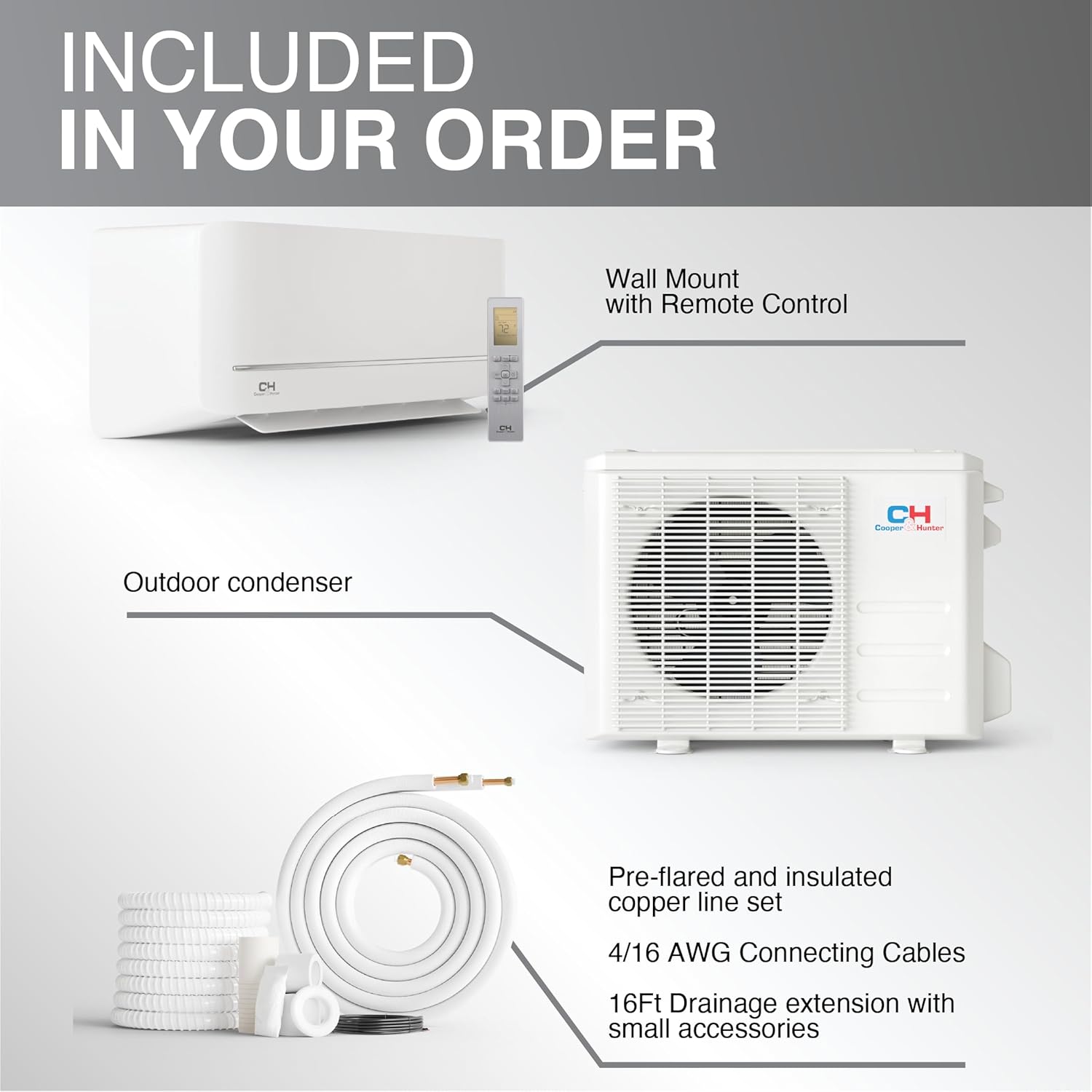 Cooper & Hunter MIA Series 12,000 BTU 115V Mini Split AC/Heating System, Ductless Wall Mount – 21.2 SEER2 Inverter – 16FT Installation Kit & Smart Control Included – Pre-Charged