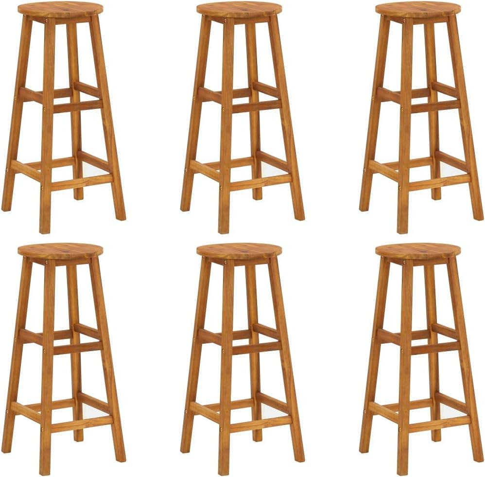Patio Chair Bar Stools 6 pcs Solid Acacia Wood