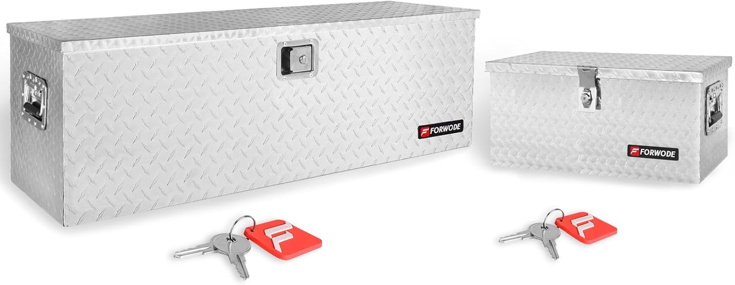 FORWODE 20 Inch and 48 Inch Truck Bed Tool Box Aluminum Heavy Duty Trailer Tool Box for Pickup Truck Bed RV Toolbox with Handle and Lock - Silver