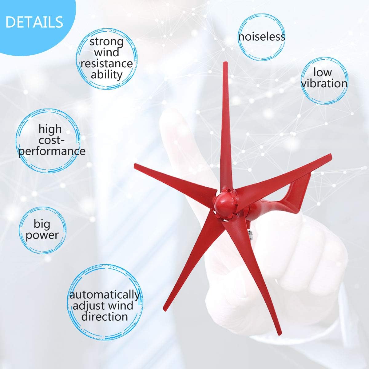 8000W Wind Turbines Generator 5 Blades 12V/24V Option with Wind Controller for Home Camping Streetlight Mounting Accessorie,24v,5 Blades