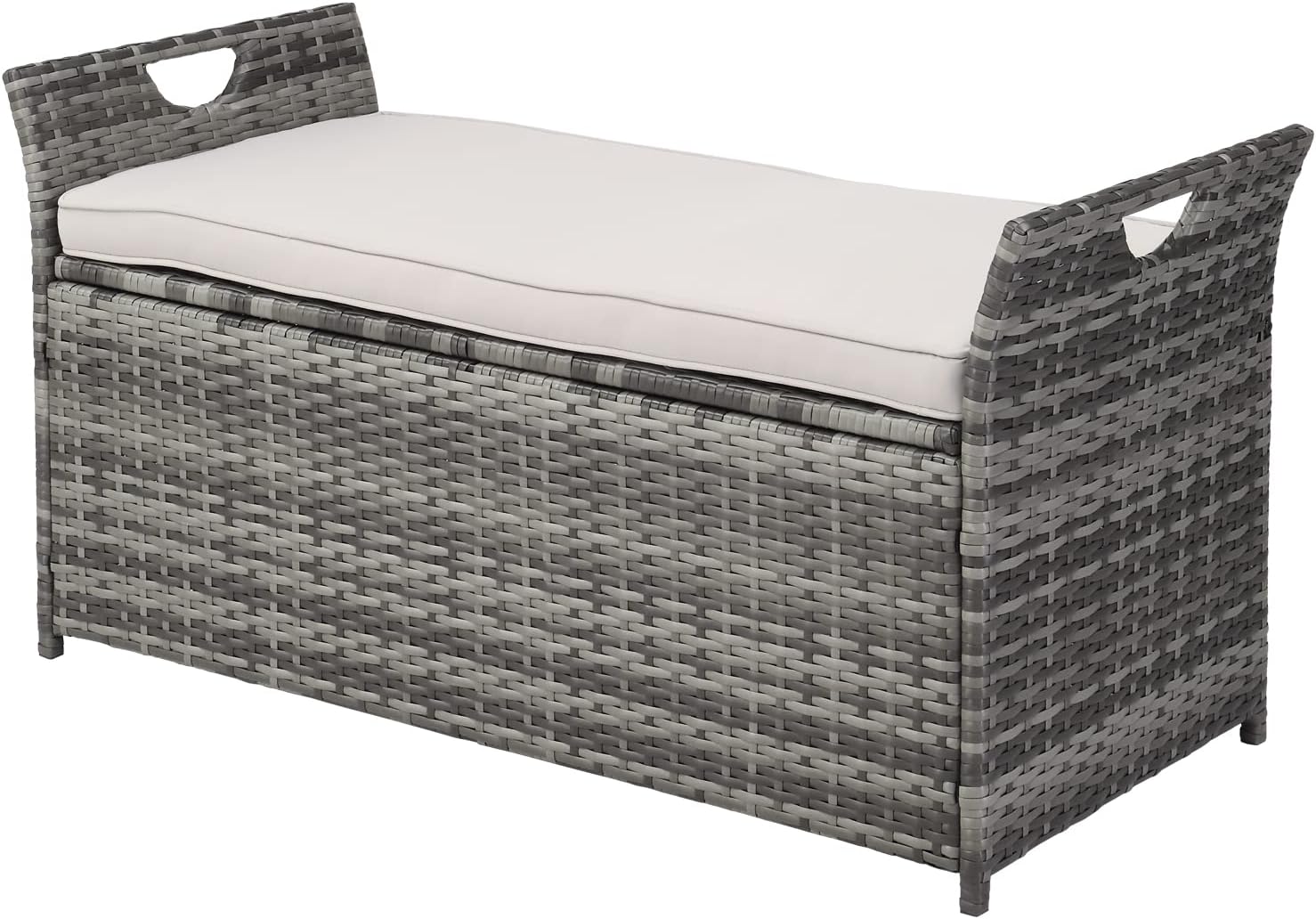 VINGLI 40 Gallon Wicker Storage Bench, Patio Cushion Storage Box with Side Handles, Rattan Deck Box for Garden Tools, Cushions, Outdoor Patio Deck Box for Garden, Poolside, Grey