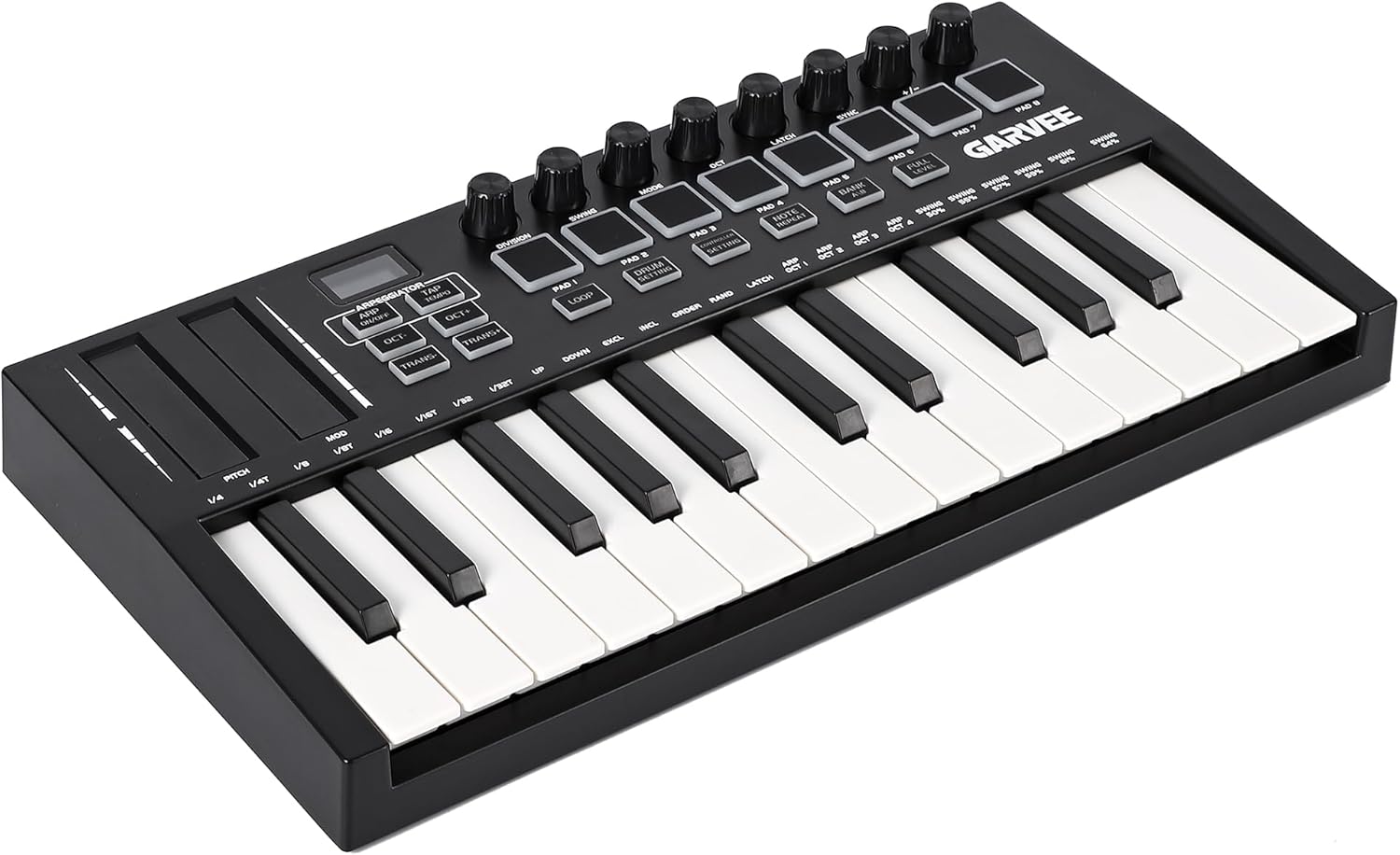 25 Key MIDI Keyboard Controller - Bluetooth/USB DAW Integration with 8 Drum Pads & 8 Knobs, OLED Display, Compact Portable Keyboard for Music Production