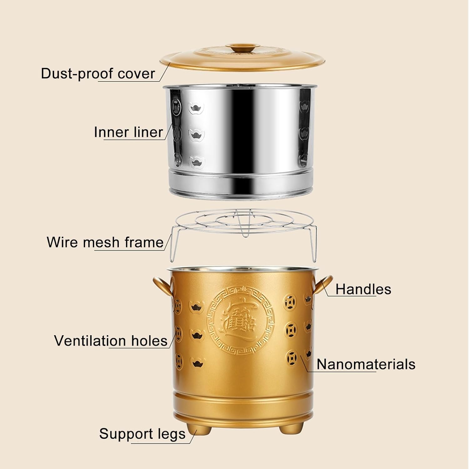 Burn Barrels for Outside for Burning Trash, Firepits, Including Grid Frame, Fire Hook, Liner, for Leaves Trash Camping Bonfire(Red,26cm/10in)