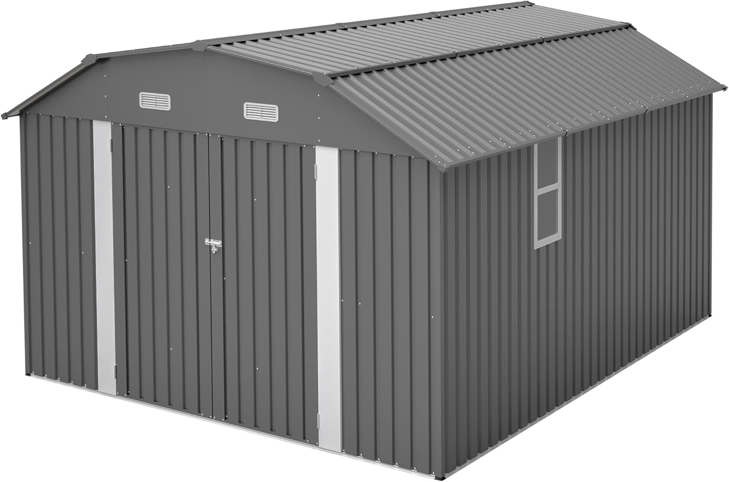 10x12 FT Gray Outdoor Storage Shed – Heavy Duty Rust-Resistant Steel Tool Shed with Floor Frame Kit for All-Weather Durability & Secure Storage