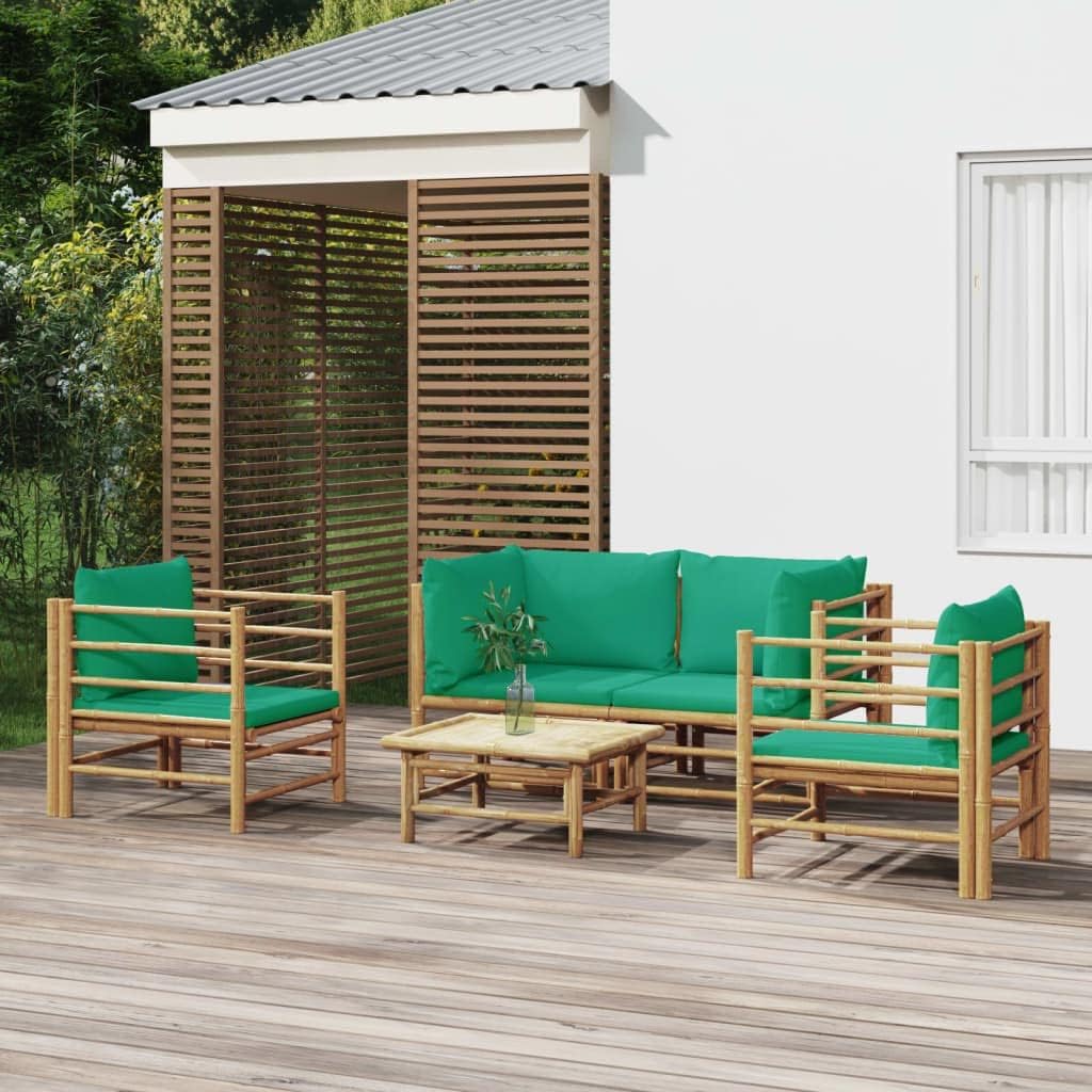 5 Piece Patio Lounge Set with Green Cushions Bamboo,Elegant Bamboo Patio Lounge Set with Cushions for Outdoor Relaxation and Comfort Patio Furniture Sets, Outdoor Furniture Sets
