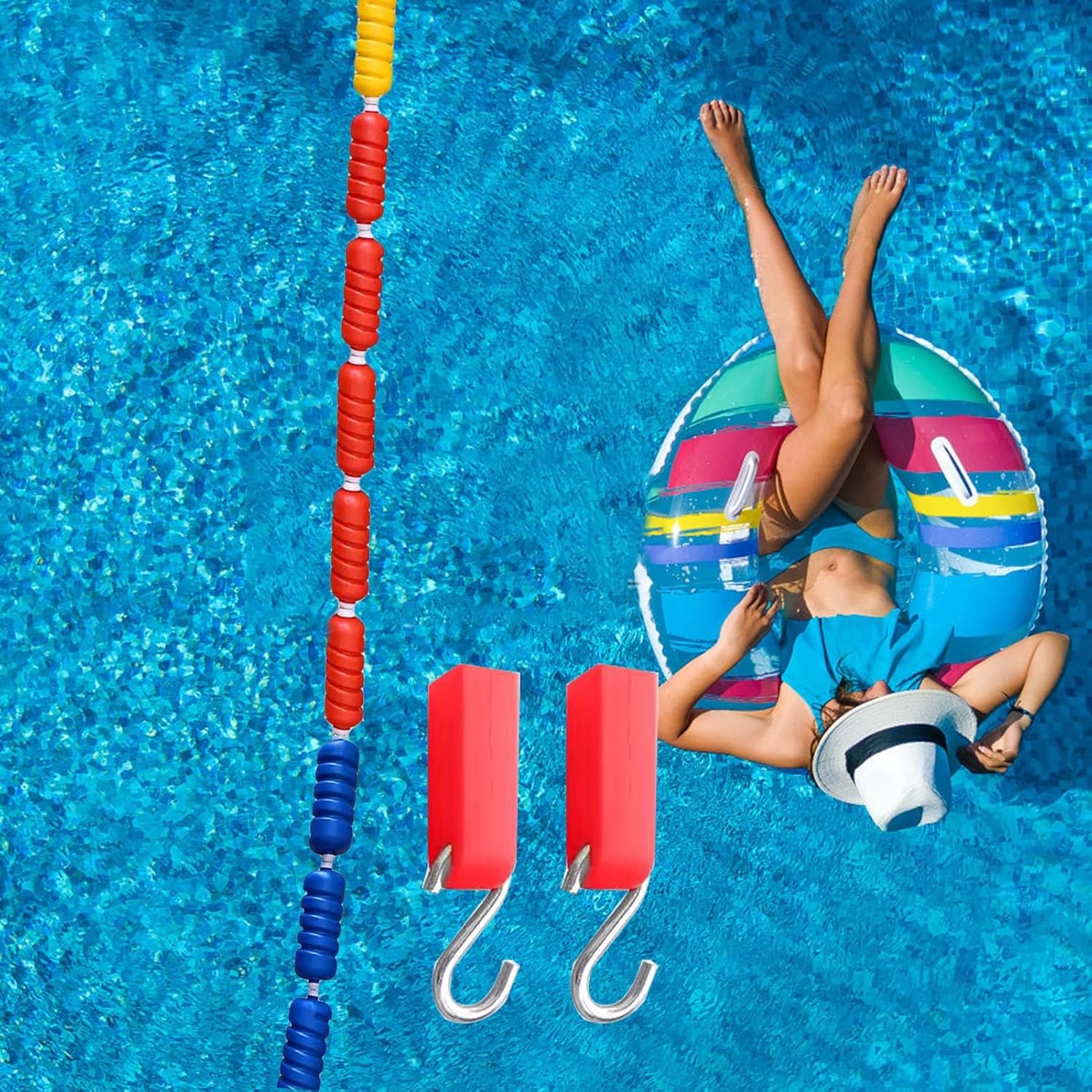 Safety Divider Rope and Float Line with 2 Hooks, Professional Swimming Pool Competition Safety Rope with Floating Buoys, 5 10 20 30 50 M Long Pool Boundary Rope