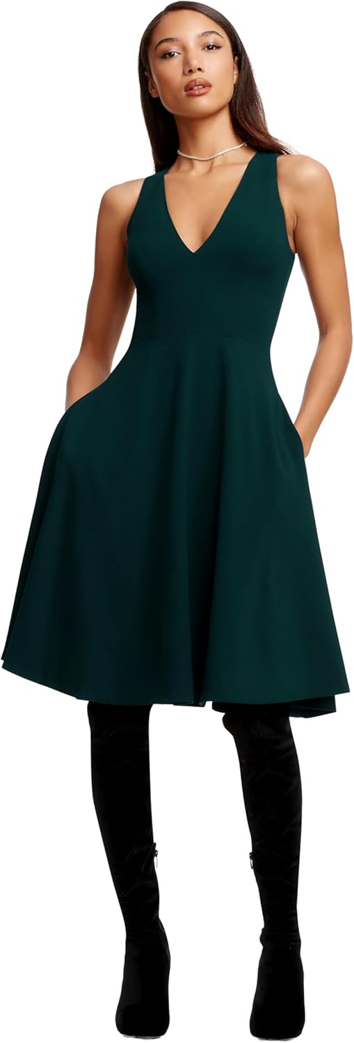 Dress the Population Women's Catalina Solid Sleeveless Fit & Flare Midi Dress