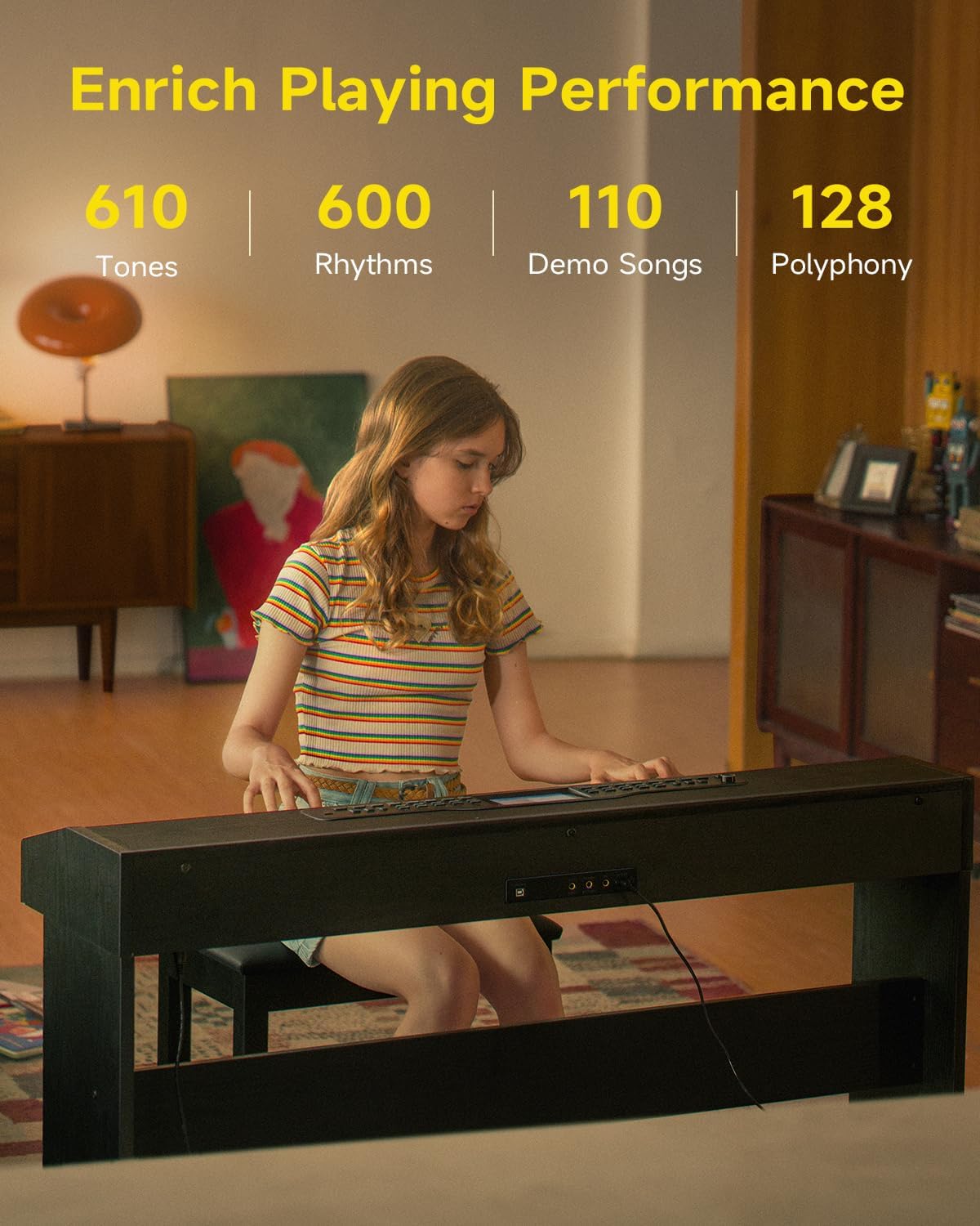 Donner DDP-95 Digital Piano with 88 Key Weighted Keyboard, Beginner Full Size Electric Piano Keyboard Boast Wireless Connection, 4.3