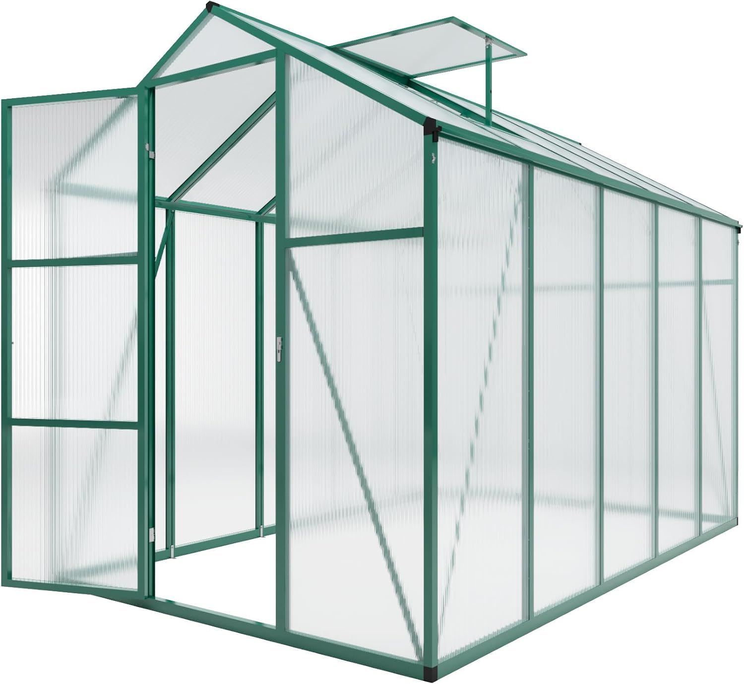 6x10.1 FT Greenhouse for Outdoors, Polycarbonate Greenhouse with Stronger Wind Protection, Lockable Door and Roof Vent, Large Walk-in Aluminum Sunroom for Garden, Backyard, Lawn, Green