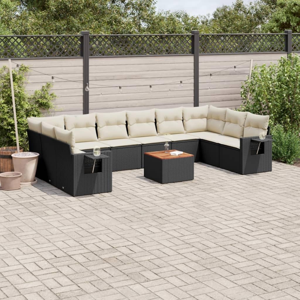 Black and Cream Garden Sofa Set with Cushions for Outdoor Patio Seating, Modular Furniture Arrangement for Comfortable Relaxation and Social Gatherings
