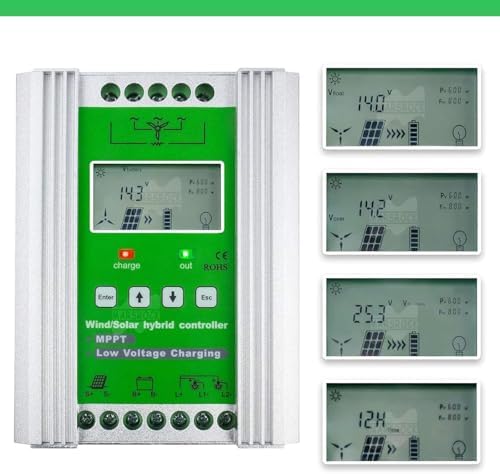 Hybrid Wind Solar Charge Controller - Off-Grid 12/24V 400W Wind + 500W Solar Systems with Booster Function & Dump Load for Efficient Energy Management