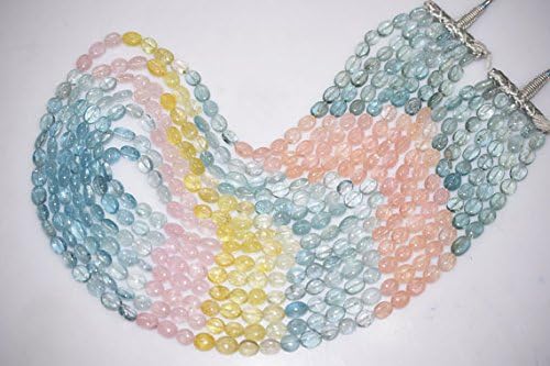 Natural Multi Aquamarine smooth Oval beads Necklace 7x9 to 8x10 mm,7 line Aquamarine oval beads 24 inch Necklace