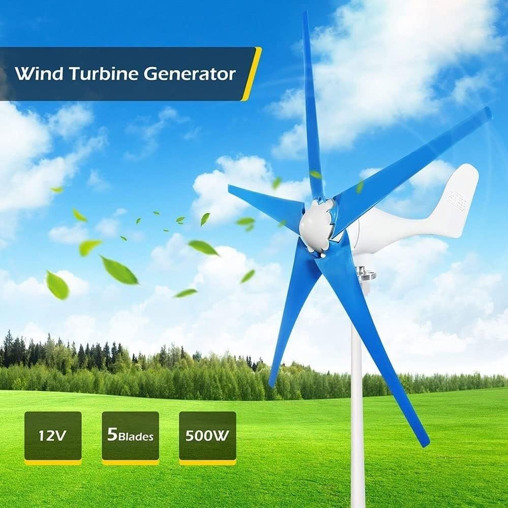 500W Wind Turbine Generator, 12V/24V Wind Generator Kit with Charge Controller, 5 Blade Wind Power Generator for Marine, RV, Home, Windmill Generator Suit for Hybrid Solar Wind System