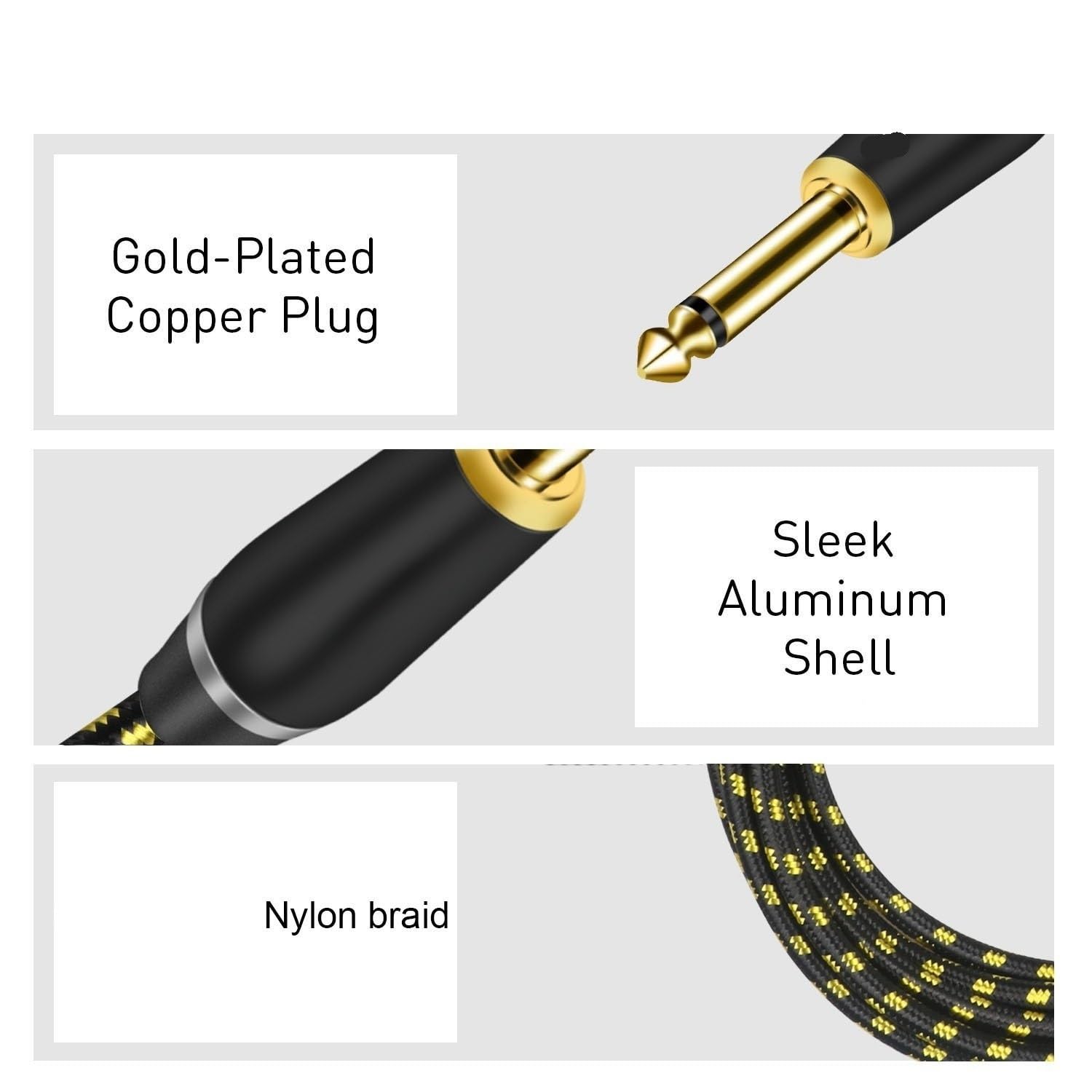 FENG GUO Guitar Cable 6.5mm Instrument Cable Cord 1/4 Inch to 1/4 Inch Audio Cable for Bass Keyboard Mixer Amplifier and More(6.5mm-TS,8m)