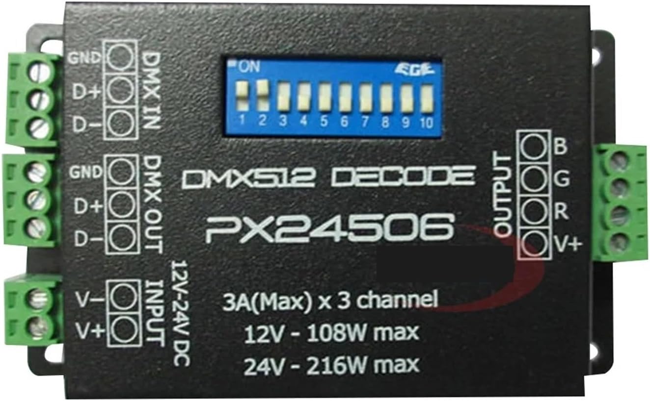 PX24506 512 Decoder Driver 9A Amplifier 12V 24V LED DMX512 Controller for RGB Strips