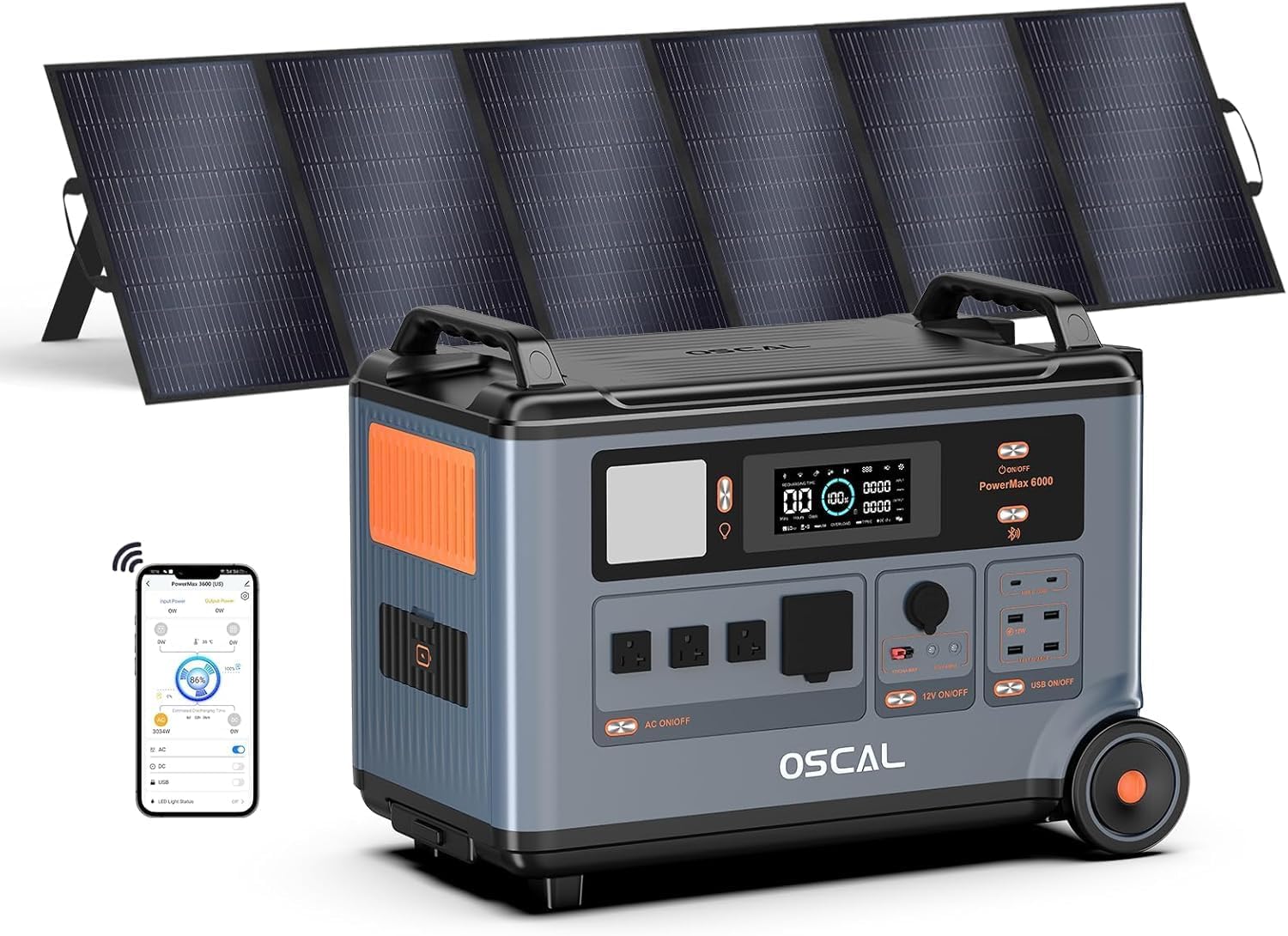 OSCAL 6000W Solar Generator With 500W Solar Panel,120V/240V Split Phase Voltage Portable Power Station PowerMax 6000, 6000w AC Output (9000W Surge),2400W MPPT Solar for Emergency 08