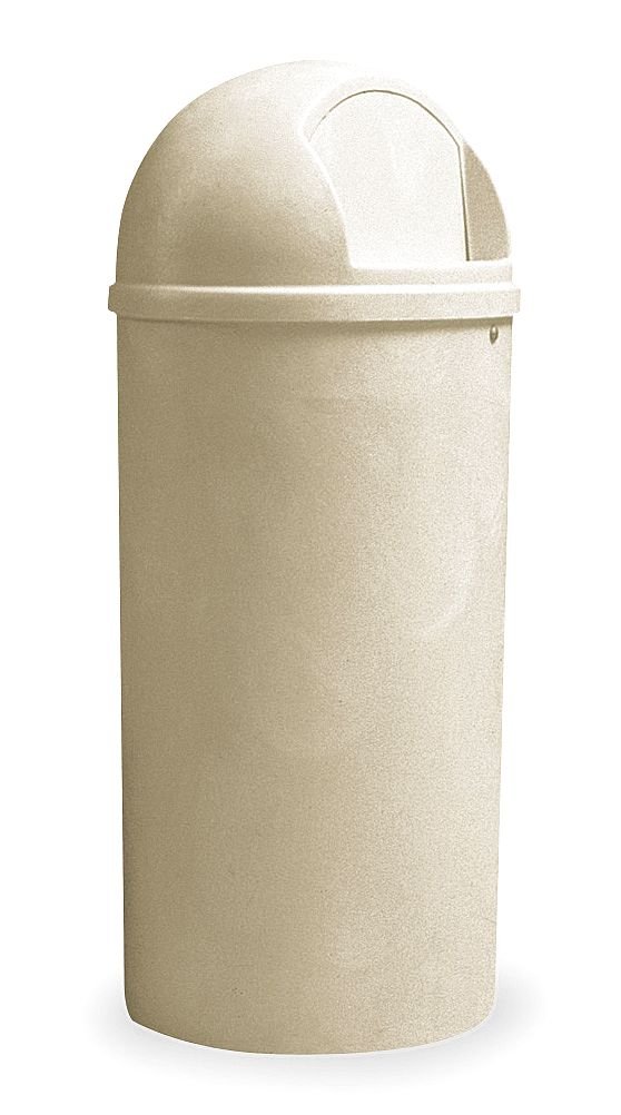 Rubbermaid Commercial Products Marshal Classic Container Round Trash Can 25 Gallons Beige Outdoor for Parks/College Campuses/Outdoor Shopping Malls