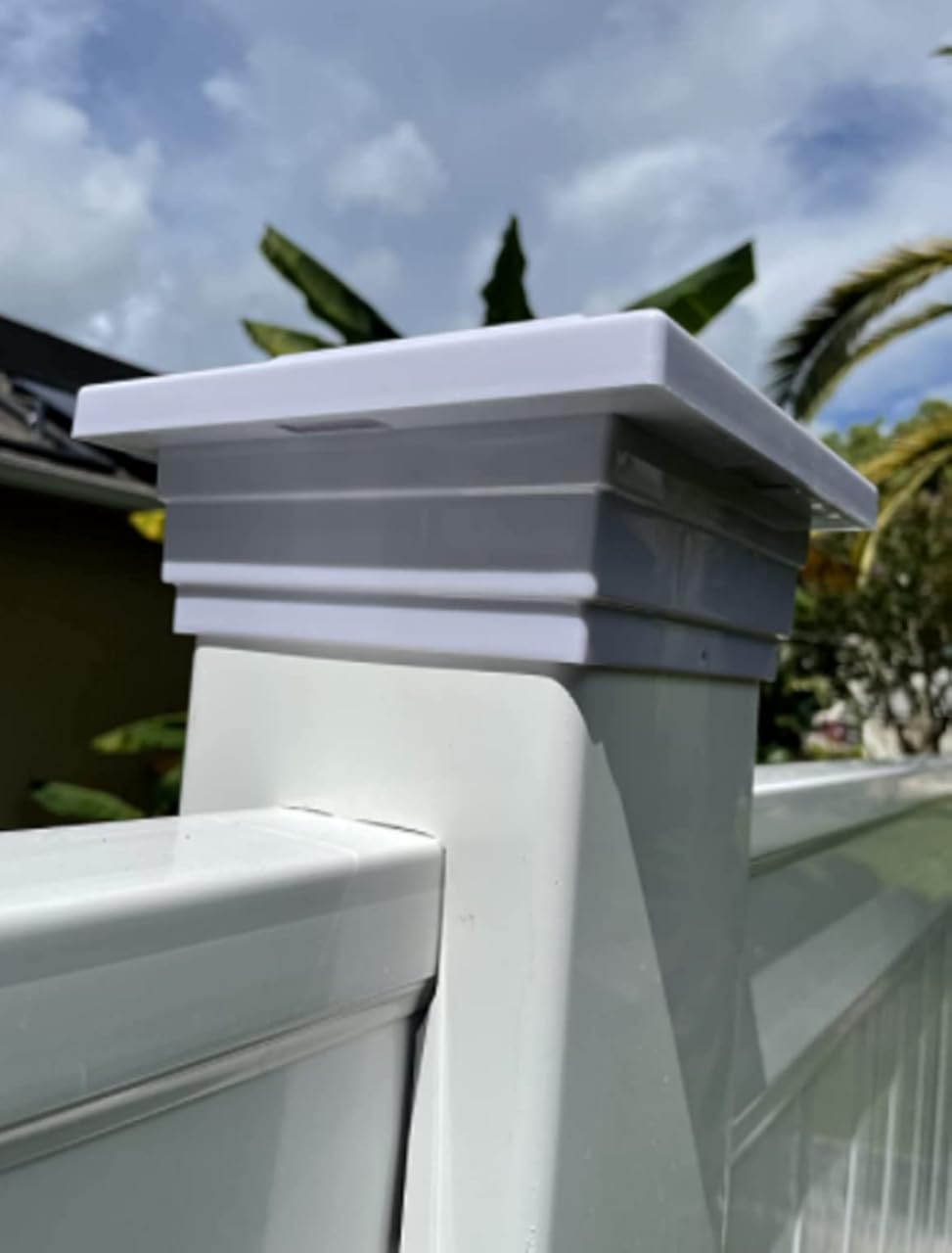 Set of 12 Outdoor Garden Solar Power Off White Finish Color SMD LED Fence Post Cap Light (Only Fit Over an Actual PVC or Vinyl Post of 5Inx5In inches), Off-white