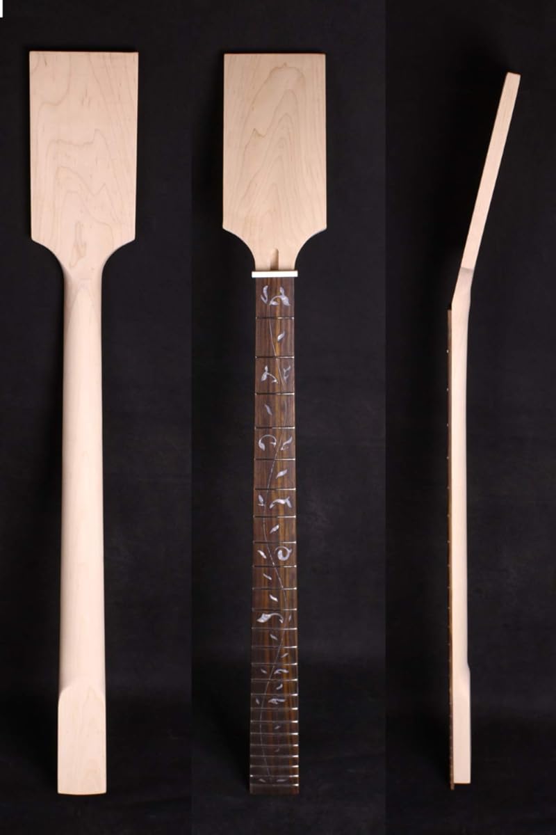 Yinfente Bass Guitar Neck 24Fret 34inch Canada Maple Rosewood Fretboard Paddle Head Vine Inlay
