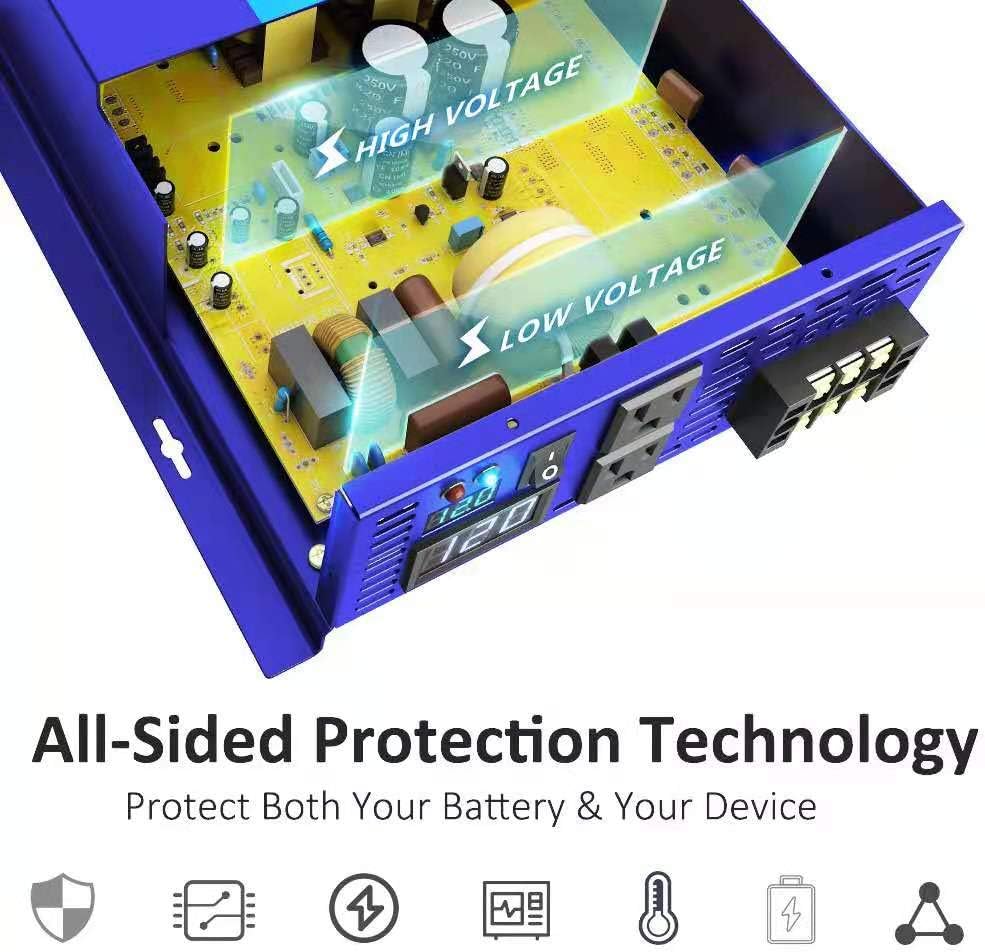 4000 Watt Pure Sine Wave Inverter 12V DC to 120V AC, 4000W Power Inverter Surge 8000W Power Converter for Solar System, RV, Car, Truck (4000W 12V 120V Blue