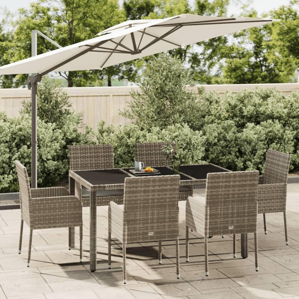 7 Piece Patio Dining Set with Cushions Gray Poly Rattan Garden Furniture
