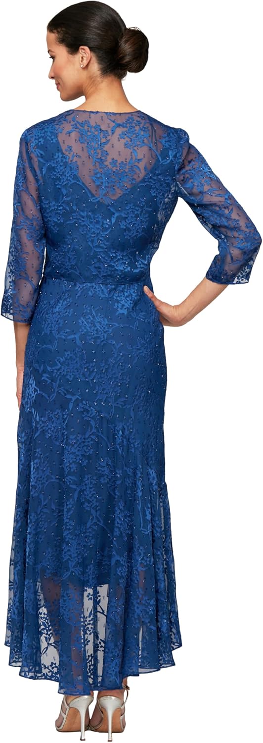 Alex Evenings Womens Sleeveless Printed Chiffon Midi Spring/Summer Mother of The Bride Dress with Jacket & High-Low Hemline