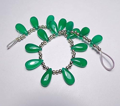 8 matched pairs, 15x7 mm long aprx.,green onxy chalcedony smooth pear briolettes