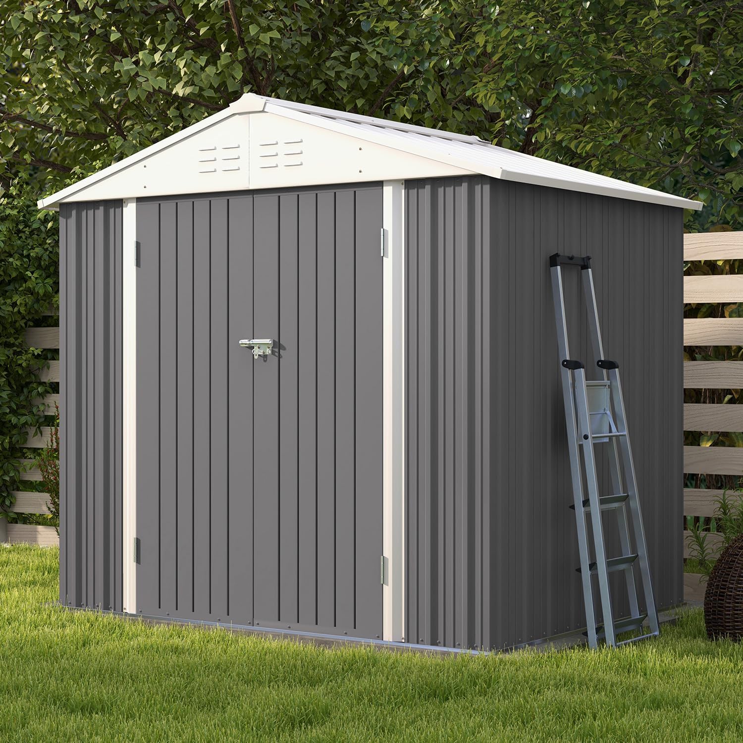 Patiowell 8x6 FT Outdoor Storage Shed, Outdoor Shed for Backyard Garden Patio Lawn, Gray