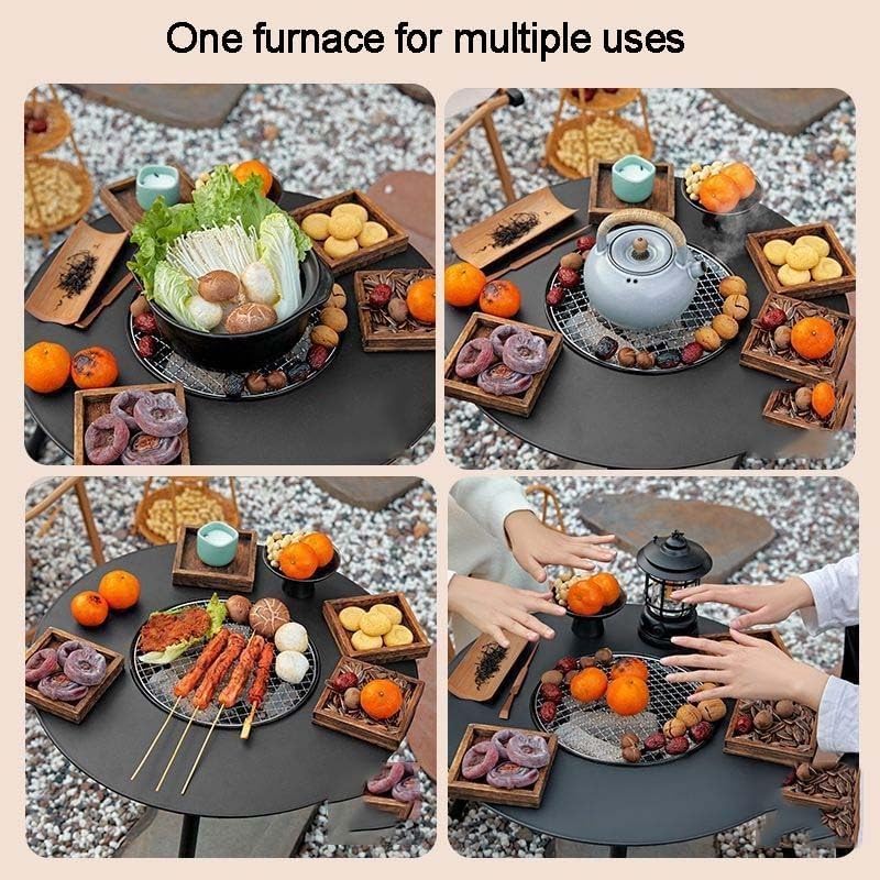 Charcoal Table Stove,Fire Pit Table, 58X58x46cm Multi-Function Outdoor Table with Grill Grate & Tray for Backyard, Patio, Camping - Tea Brewing, BBQ, Hot Pot, Warming