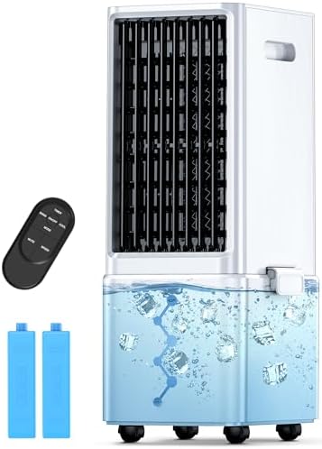 Evaporative Air Cooler w/ 4 Modes & 3 Speeds, Waterless Alert, 2.4-Gal Tank for 20H Cooling, 12H Timer, 20FT Remote, 70° Auto Swing Windowless Air Conditioner, Portable AC Unit for Bedroom
