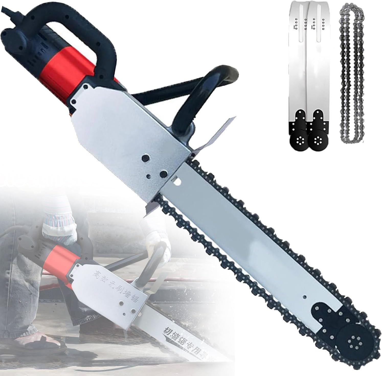 7800w/8800w Diamond Chain Concrete Saw With Water Fed Dust 7500 rpm High Performance Electric Precision Concrete Wall Cutting Machine Chainsaw Powerful With 2 Chains/2 Guide Bar,480
